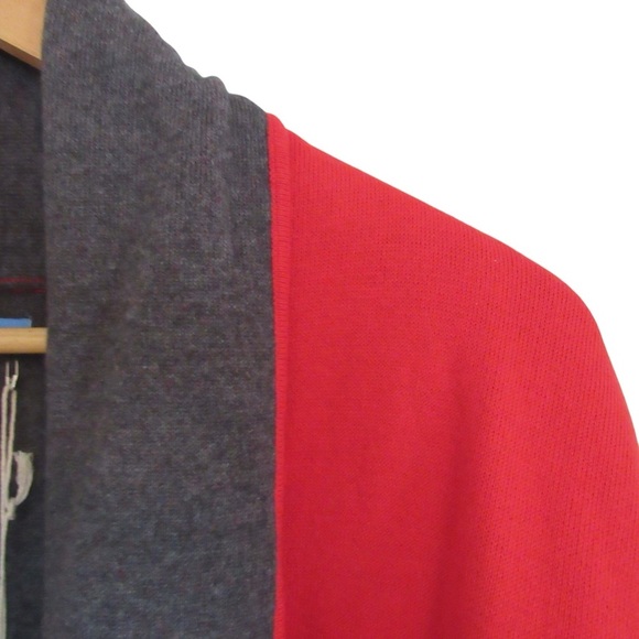 Burgess Red Sweater Cardigan Travel Coat Small Long Line Open Front - Picture 4 of 11